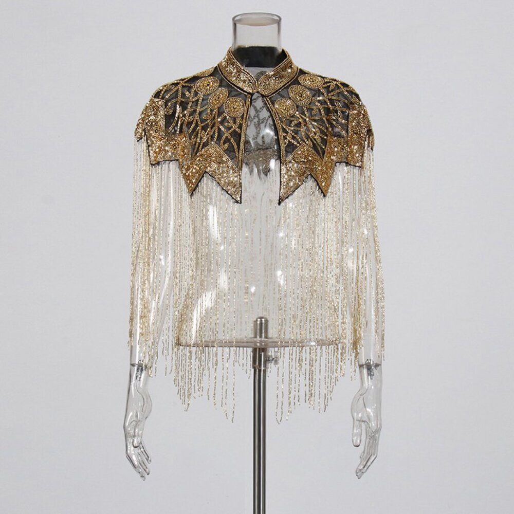 Glamorous Hand-Beaded Capelet - Sparkling Fringe Shawl Overlay - Picture 2 of 12